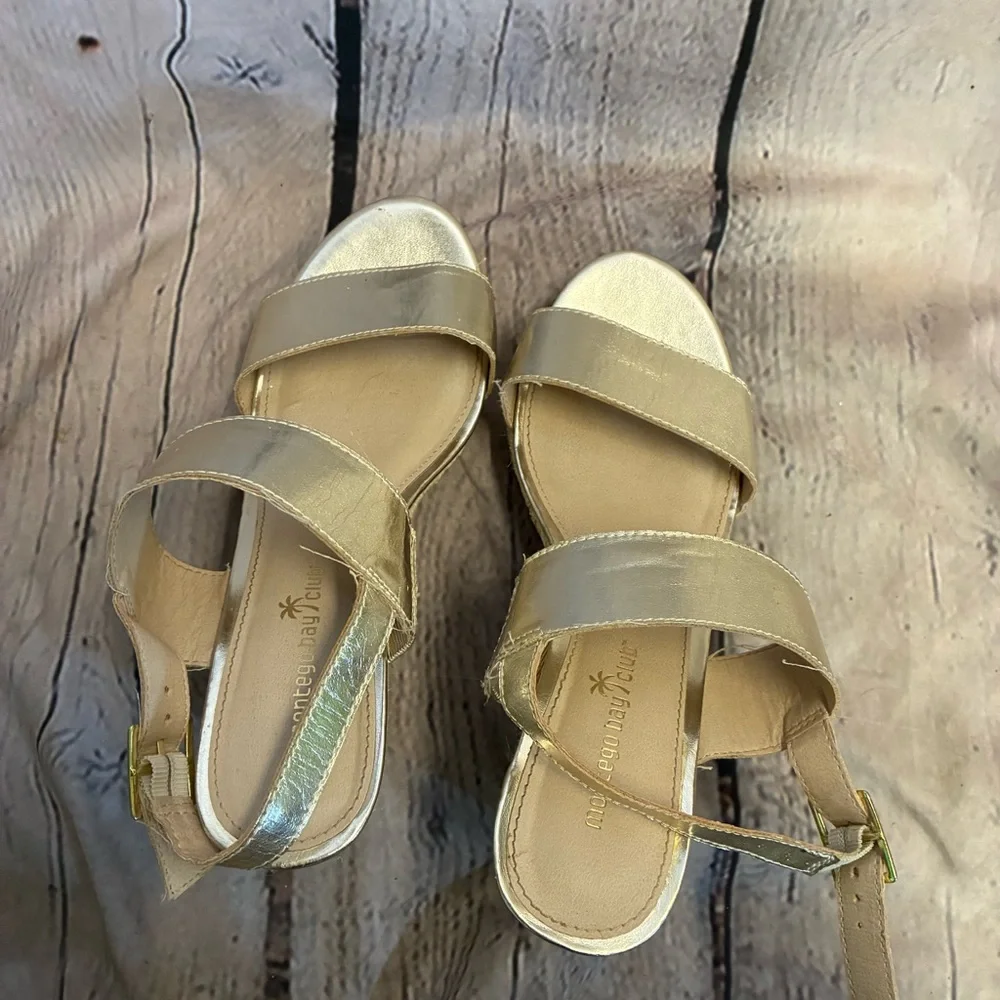 Montego Bay Club Women’s Espadrille Wedge Platform Sandals Womens‎ Sz 9 Gold GUC